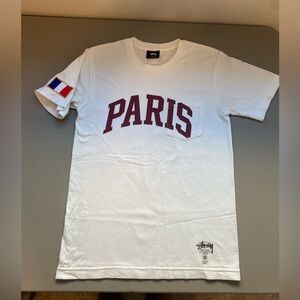 2000’s Stussy White Paris Logo Pocket SS T Shirt France Flag Patch Size Small